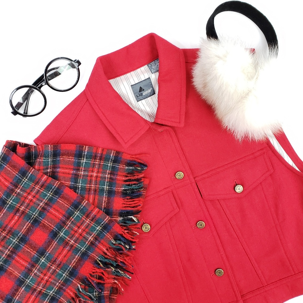 Vintage Red Wool Liz Claiborne Cropped Vest